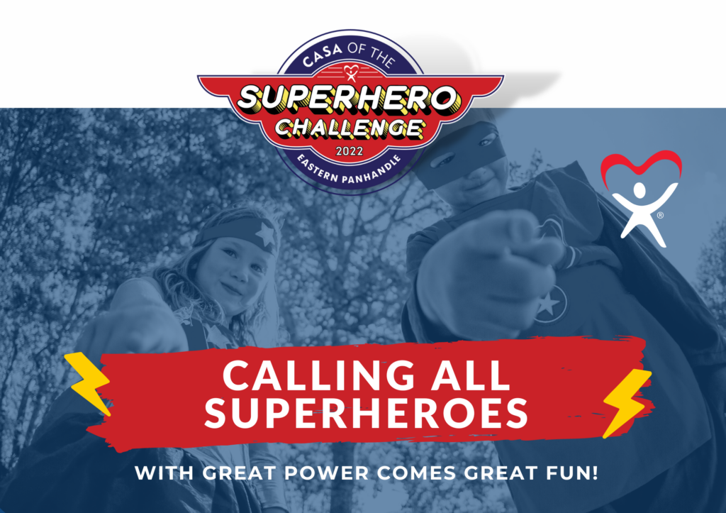 A promotional banner for a superhero-themed charity event inviting participants to join with an emphasis on fun and community engagement.