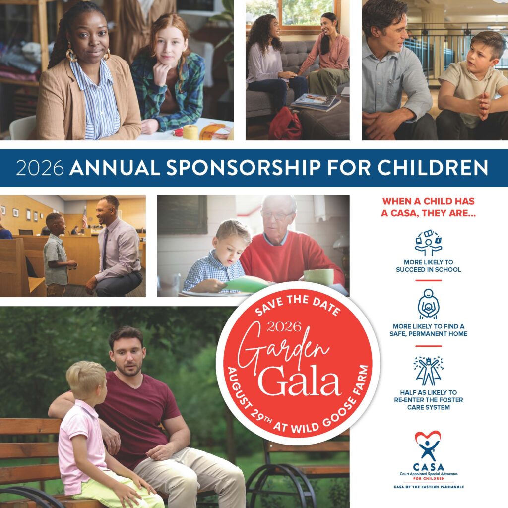 A 2026 Annual Sponsorship for Children promotional collage featuring multiple candid moments of children and adults engaged in outdoor activities and community gatherings, centered around a red circular gala logo.